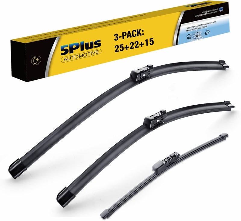 5PLUS 3 Wipers 25"/22"/15" Replacement For VW Volkswagen Tiguan 2022 2021 2020 2019 2018, 25 Inch+22 Inch Windshield Wiper Blades with 15 Inch Rear Wiper Blade - Image 1